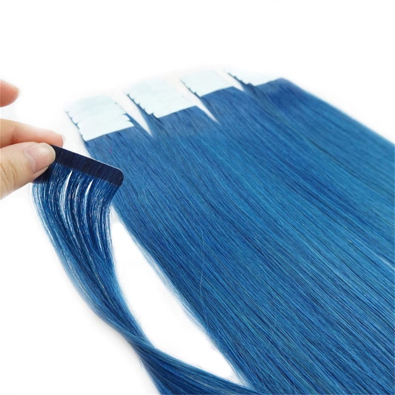Yotty Hair Extensions Tape in Seamless Skin Weft Remy Human Hair (16Inch 10Pcs, Blue) - Image 4
